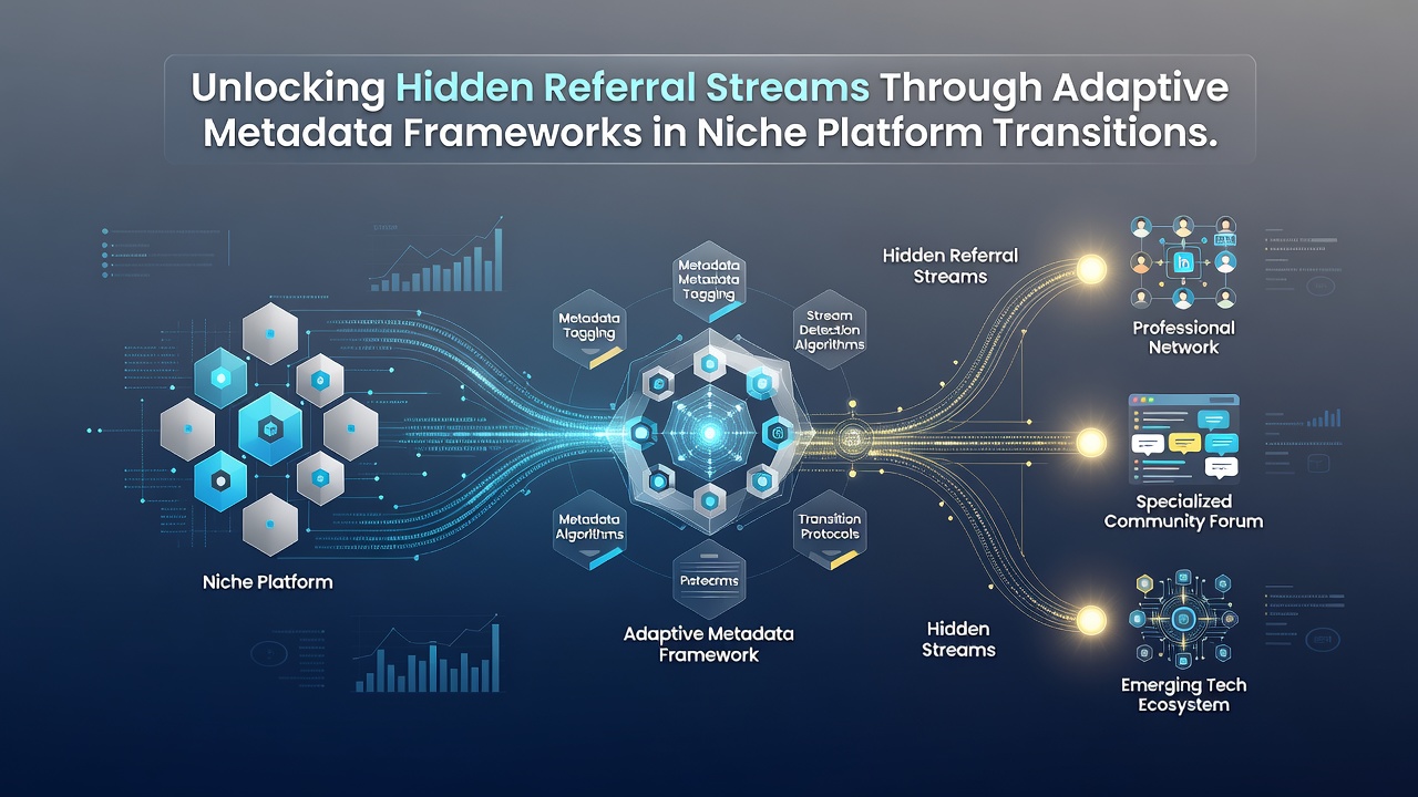 Diagram illustrating adaptive metadata adjustments revealing referral sources during niche platform changes
